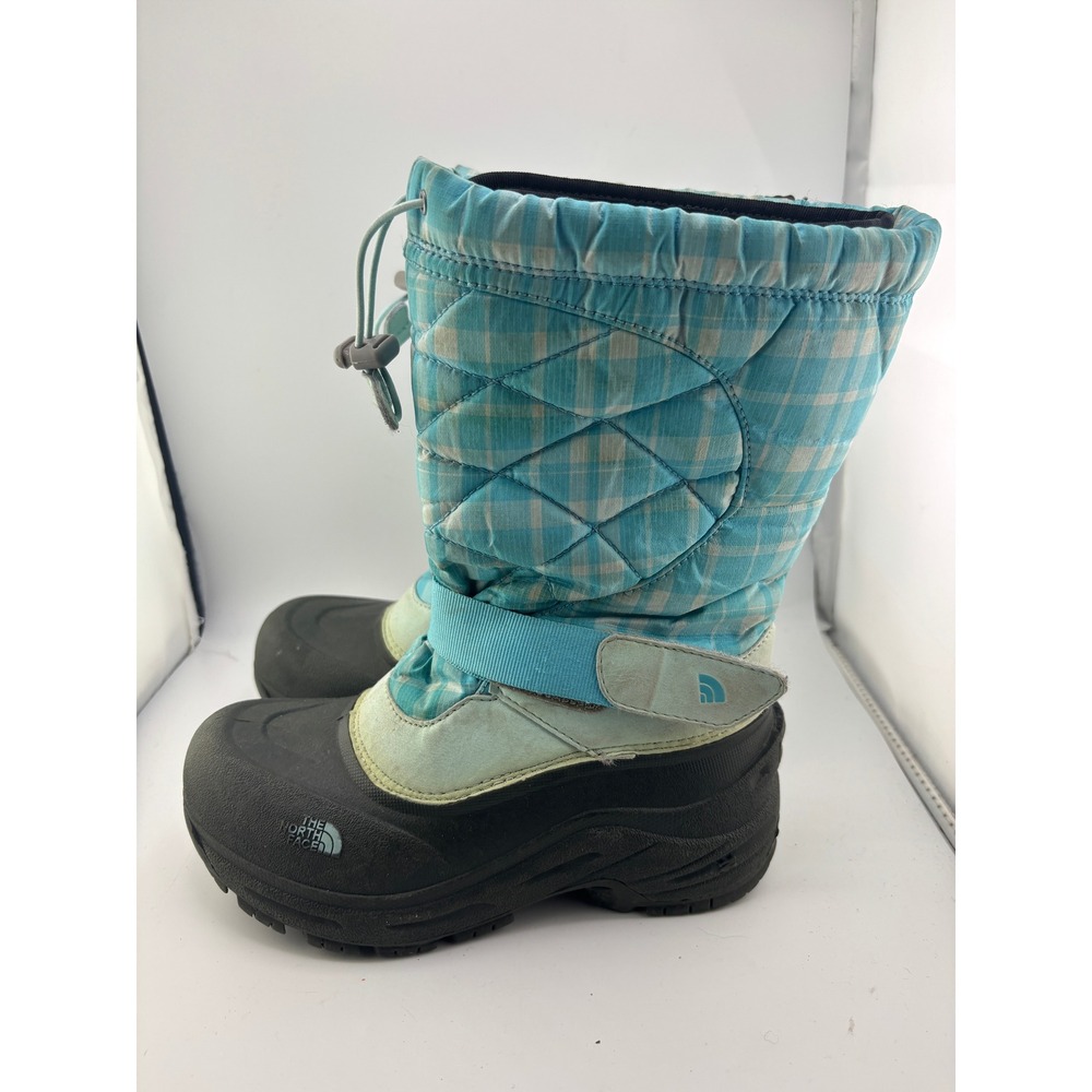 The North Face Girls Blue Plaid Quilted Winter Snow Boots Size 2 APJU RC0 TB1Y